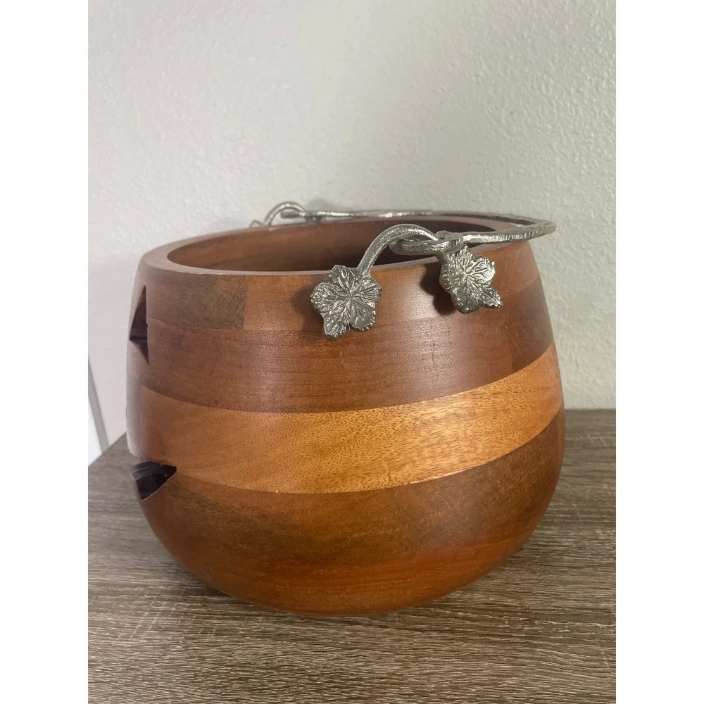 Martha Stewart Wooden Jack O Lantern Candy Bowl Halloween Pumpkin Bucket